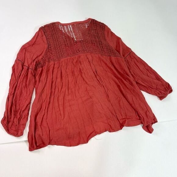 Oddi Tops Womens Size 2XL Red Long-Sleeve V-Neck Cotton Button-Front Tunic Blous - Picture 9 of 11